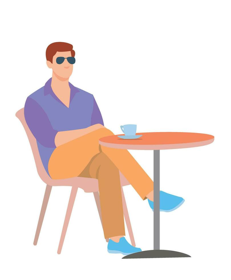 Portrait of man drinking coffee in outdoor cafe vector