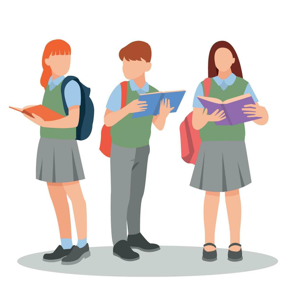 vector illustration of students in different postures
