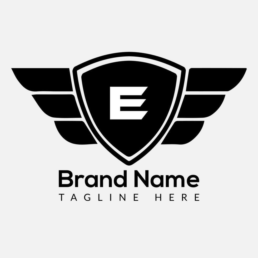 Wing Logo On Letter E Template. Wing On E Letter, Initial Wing Sign Concept Template vector