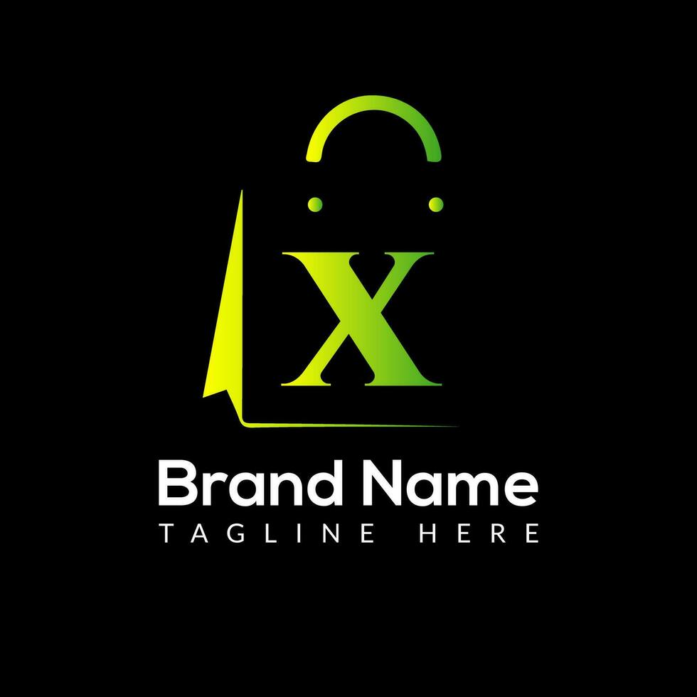 Shopping Bag Logo On Letter X Template. Shopping Bag On X Letter, Initial Shopping Bag Sign Concept Template vector