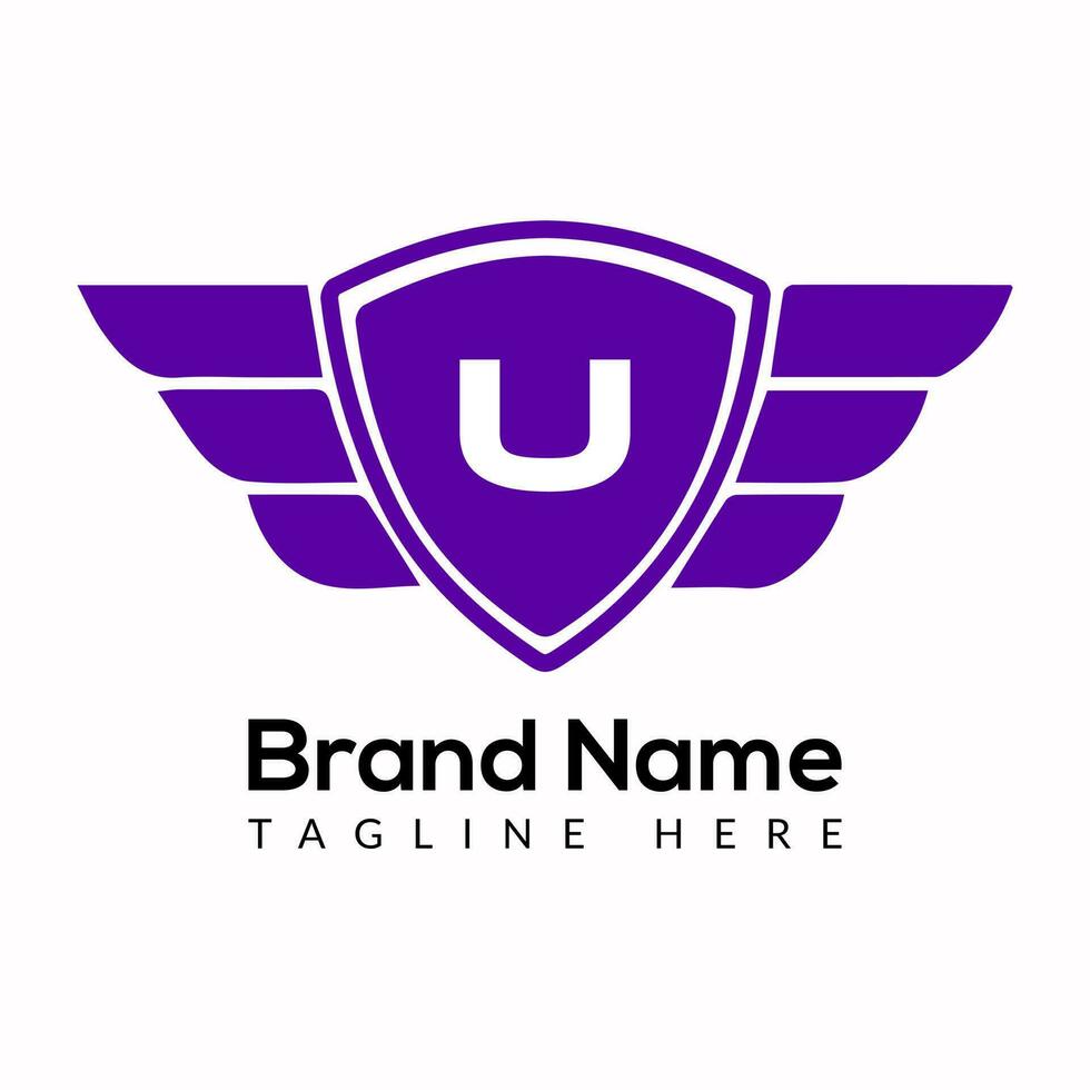 Wing Logo On Letter U Template. Wing On U Letter, Initial Wing Sign Concept Template vector