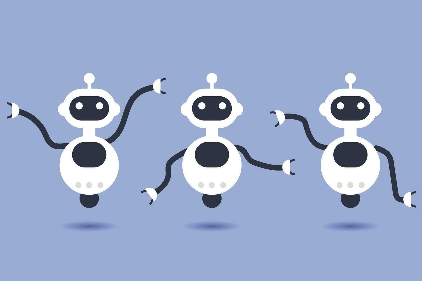 set of cute illustrations of artificial intelligence robot characters in different poses waving, greeting and saying hello. vector illustration