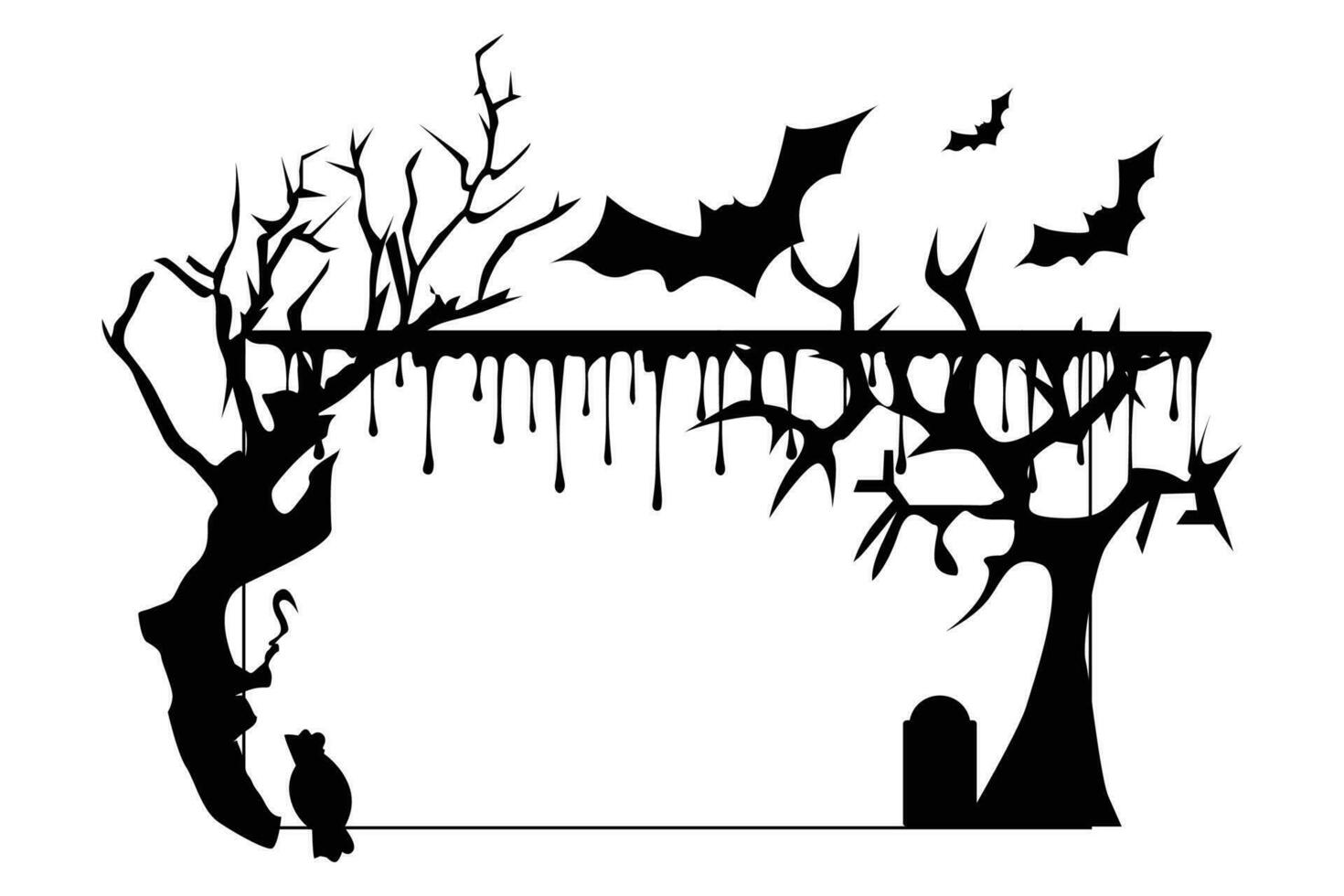 Spooky silhouette background, trees, bats and house fences suitable for Halloween background in October vector illustration