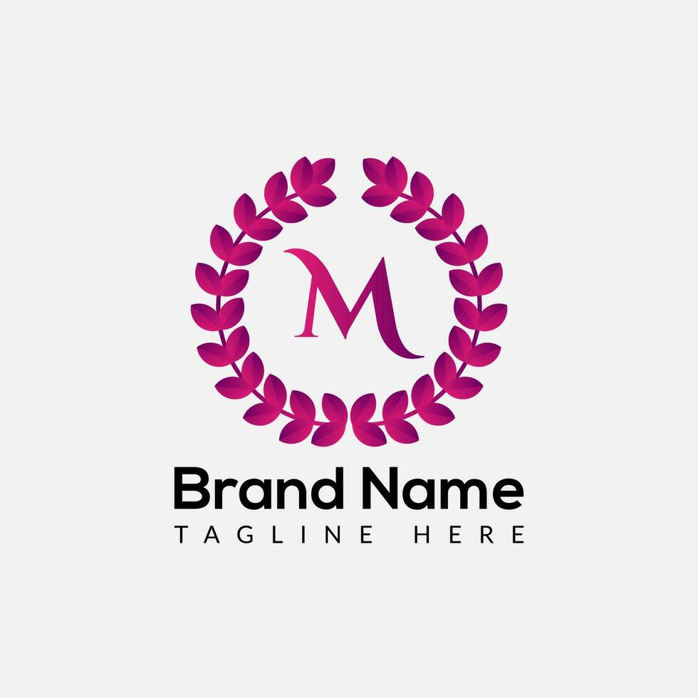 Leaf Logo On Letter M Template. Leaf On M Letter, Initial Fashion and Beauty Sign Concept vector