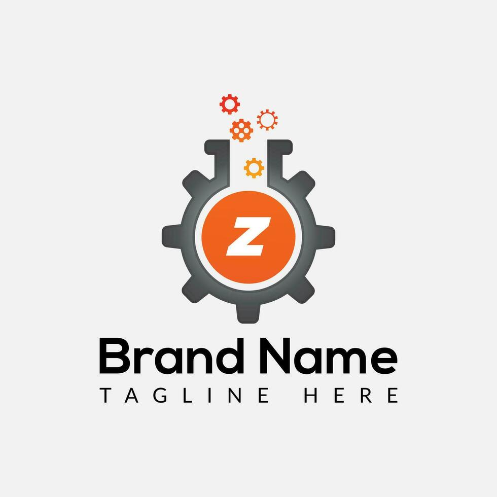 Gear Logo On Letter Z Template. Lab On Z Letter, Initial Gear and Lab Sign Concept vector