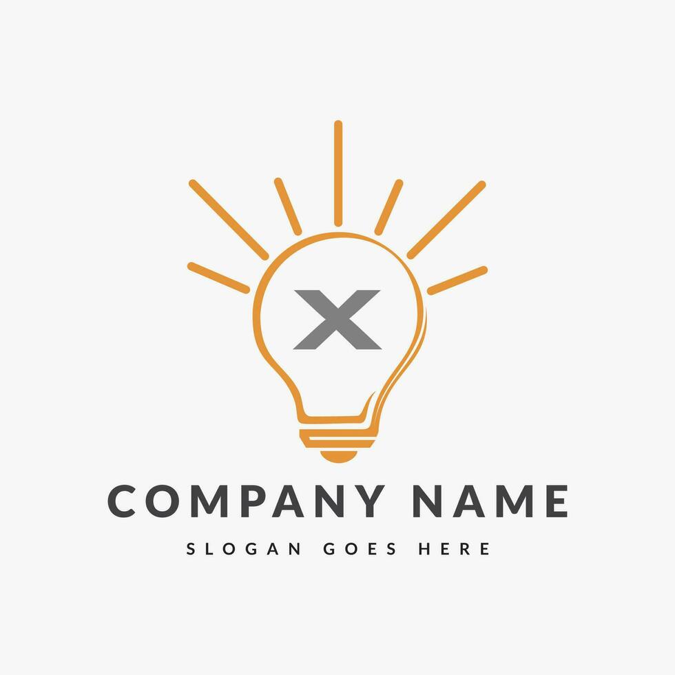 Letter X Electric Logo, Letter X With Light Bulb Vector Template.