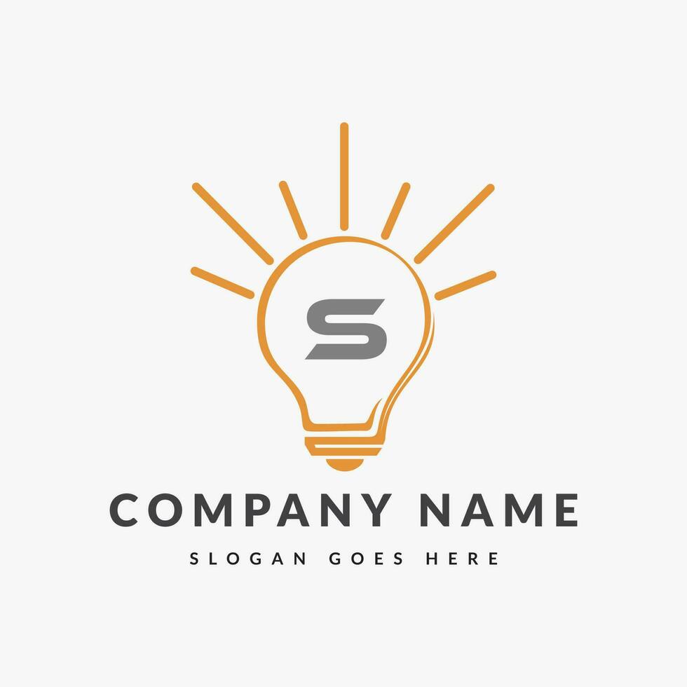 Letter S Electric Logo, Letter S With Light Bulb Vector Template.