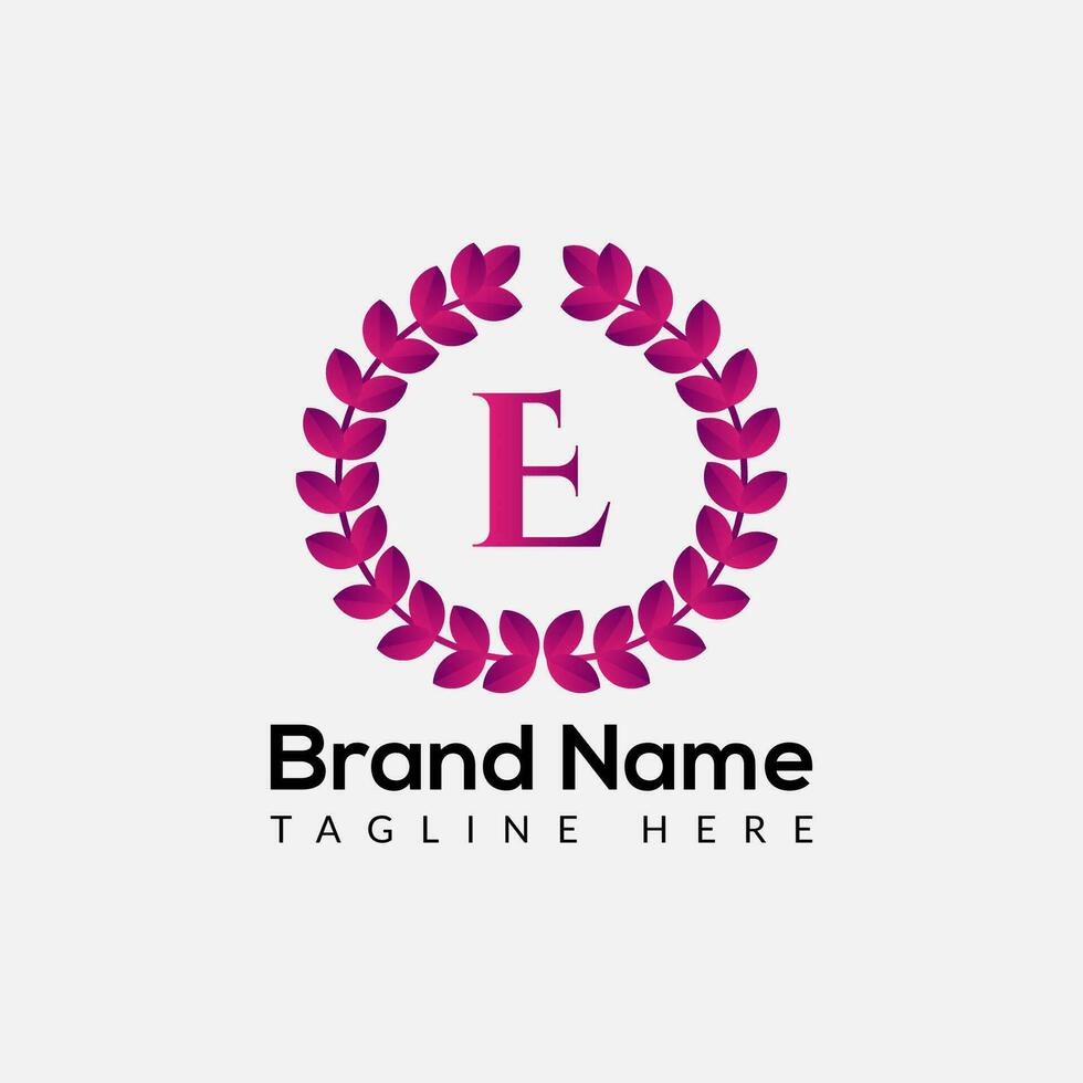 Leaf Logo On Letter E Template. Leaf On E Letter, Initial Fashion and Beauty Sign Concept vector