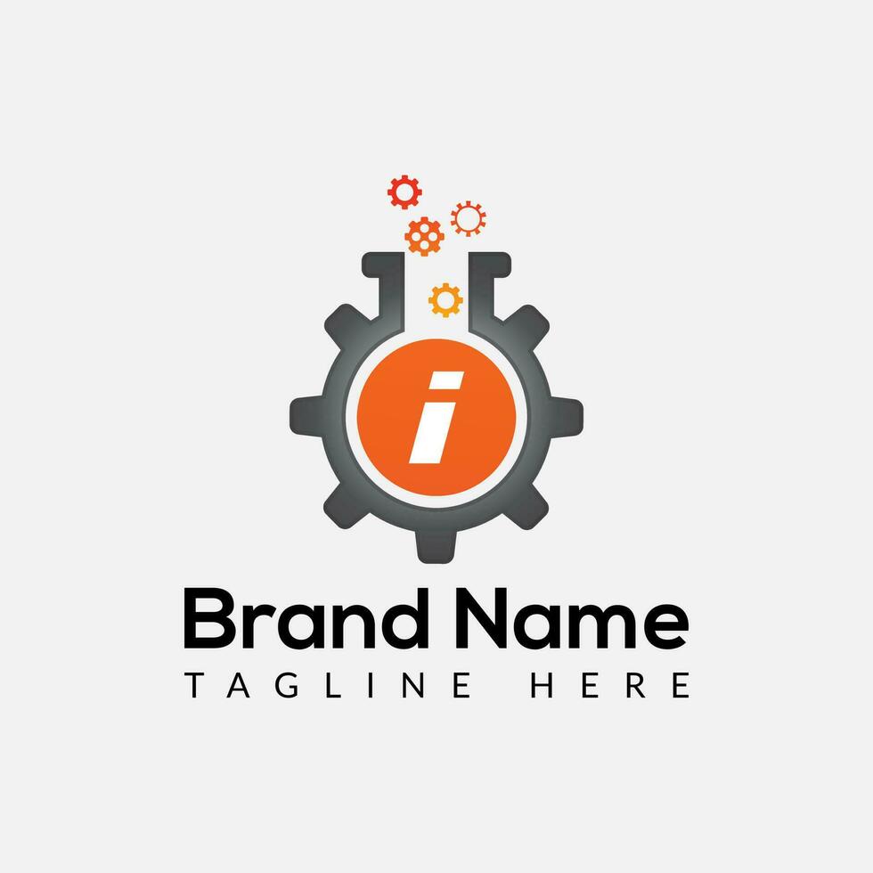 Gear Logo On Letter I Template. Lab On I Letter, Initial Gear and Lab Sign Concept vector