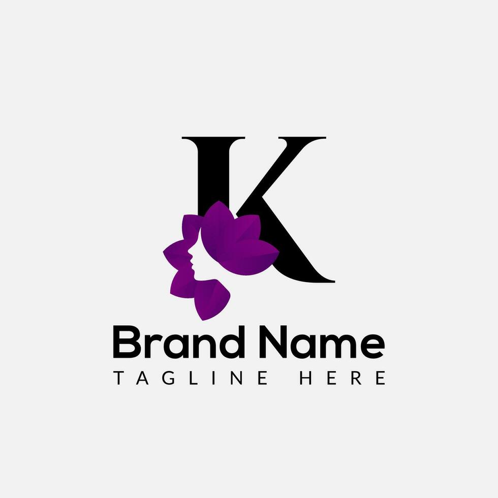 Beauty Logo On Letter K Template. Beauty On K Letter, Initial Fashion and Beauty Sign Concept vector