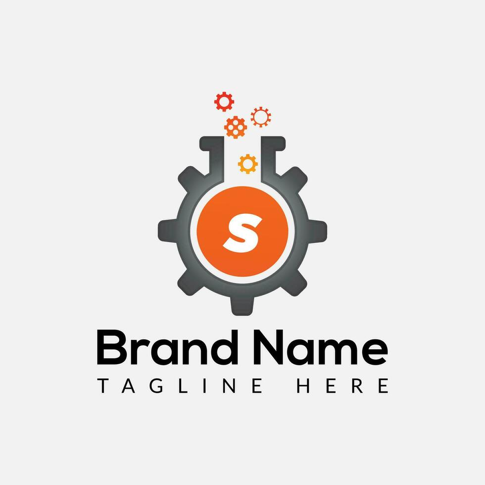 Gear Logo On Letter S Template. Lab On S Letter, Initial Gear and Lab Sign Concept vector