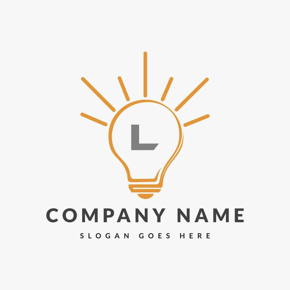 Letter L Electric Logo, Letter L With Light Bulb Vector Template.