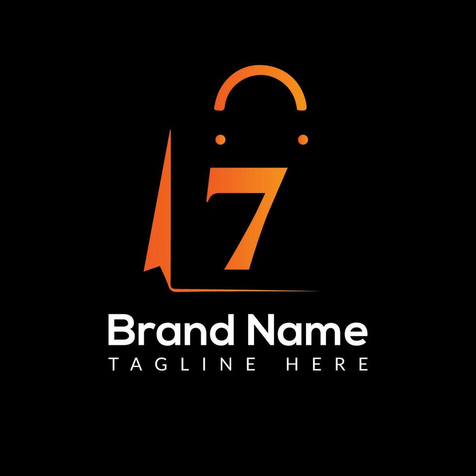 Shopping Bag Logo On Letter 7 Template. Shopping Bag On 7 Letter, Initial Shopping Bag Sign Concept Template vector