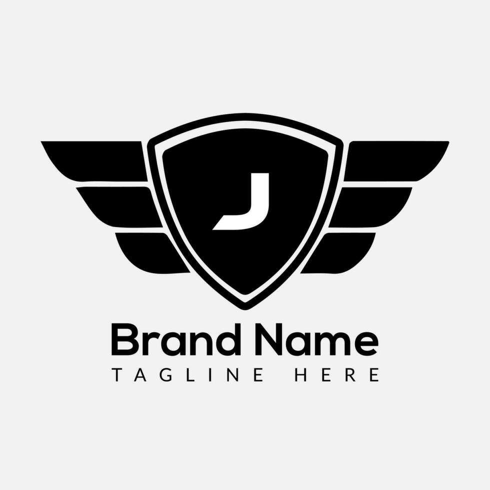 Wing Logo On Letter J Template. Wing On J Letter, Initial Wing Sign Concept Template vector