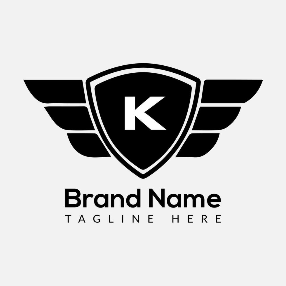 Wing Logo On Letter K Template. Wing On K Letter, Initial Wing Sign Concept Template vector