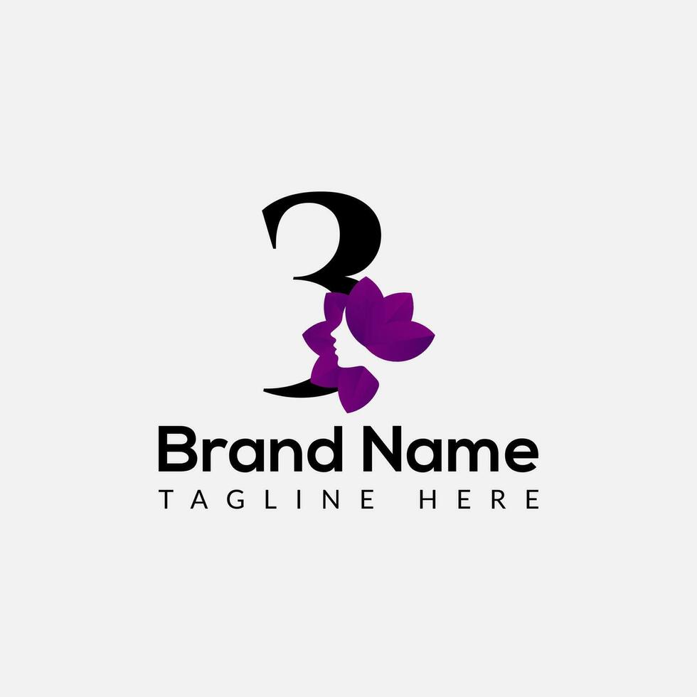 Beauty Logo On Letter 3 Template. Beauty On 3 Letter, Initial Fashion and Beauty Sign Concept vector
