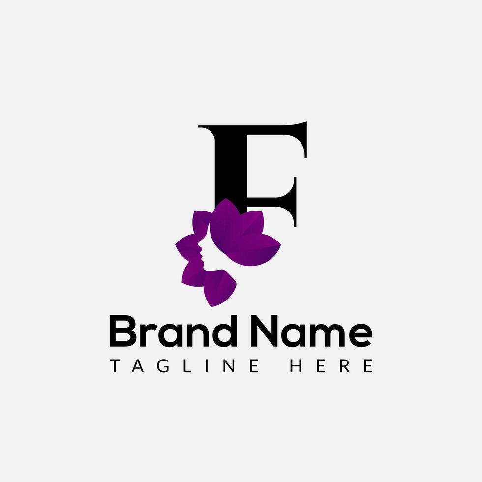 Beauty Logo On Letter F Template. Beauty On F Letter, Initial Fashion and Beauty Sign Concept vector