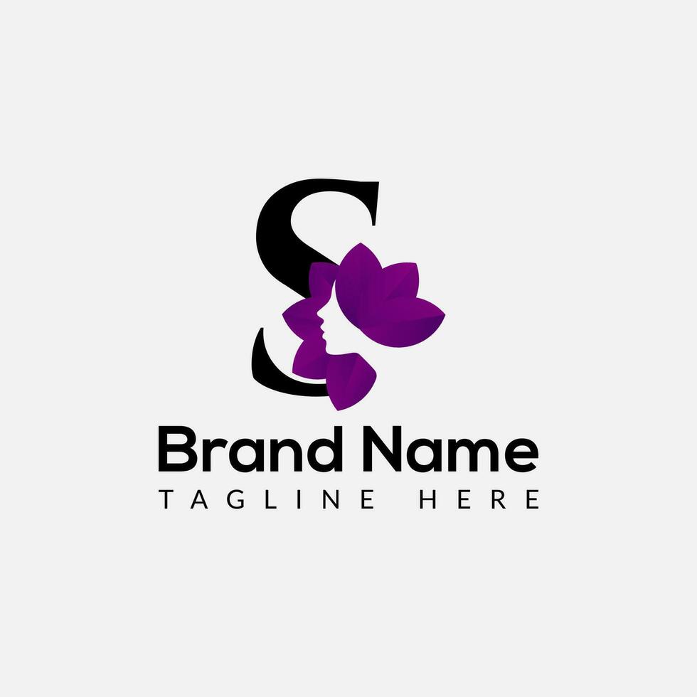 Beauty Logo On Letter S Template. Beauty On S Letter, Initial Fashion and Beauty Sign Concept vector