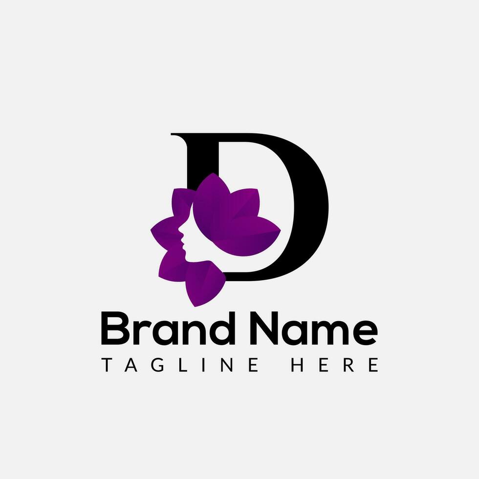 Beauty Logo On Letter D Template. Beauty On D Letter, Initial Fashion and Beauty Sign Concept vector