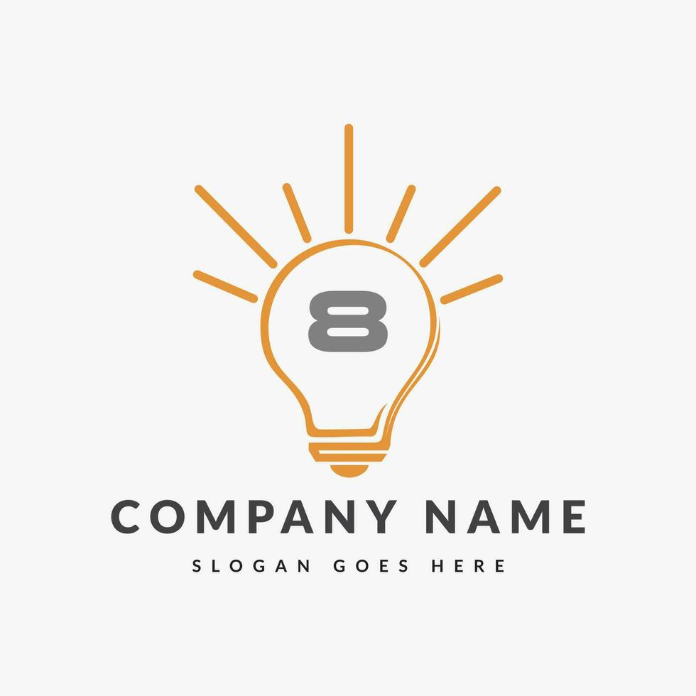 Letter 8 Electric Logo, Letter 8 With Light Bulb Vector Template.