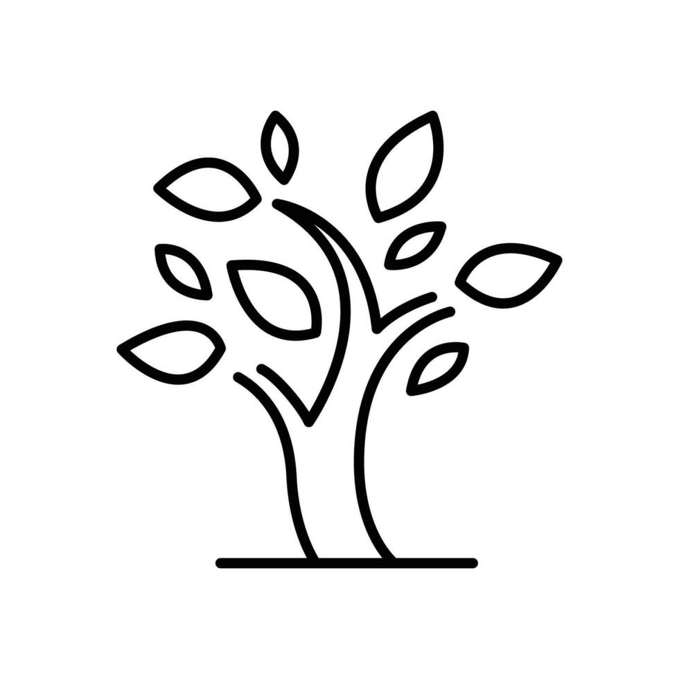 Stylized tree icon. Simple outline style. Growth branch, leaves, trunk, vintage concept. Thin line symbol. Vector illustration isolated.