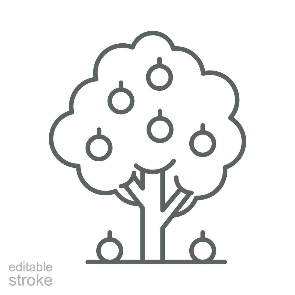 Orange tree icon. Simple outline style. Fruit tree, food, nature, agriculture concept. Thin line symbol. Vector illustration isolated. Editable stroke.