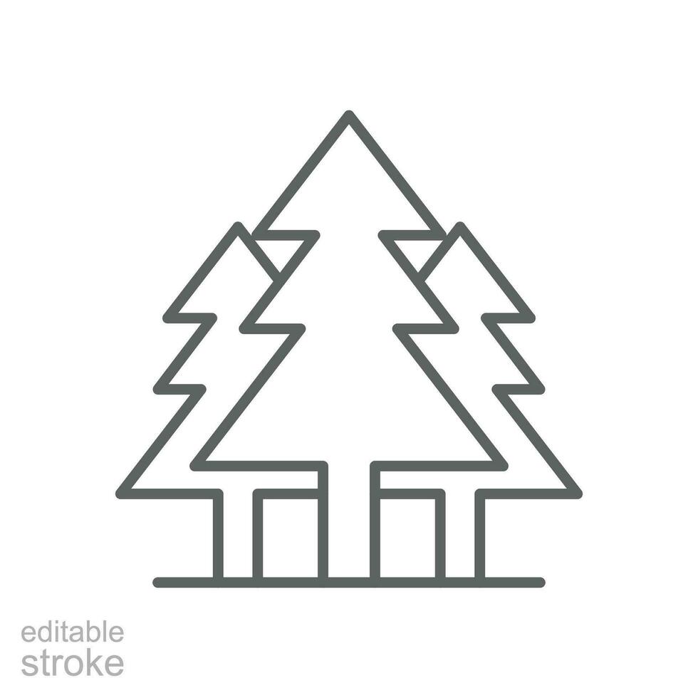 Pine tree icon. Simple outline style. Three trees, fir, evergreen, forest concept. Thin line symbol. Vector illustration isolated. Editable stroke.