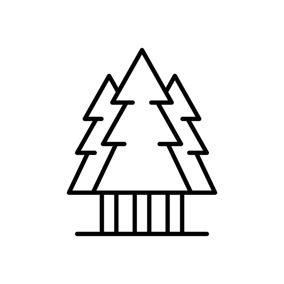 Pine tree icon. Simple outline style. Three trees, fir, evergreen, forest concept. Thin line symbol. Vector illustration isolated.