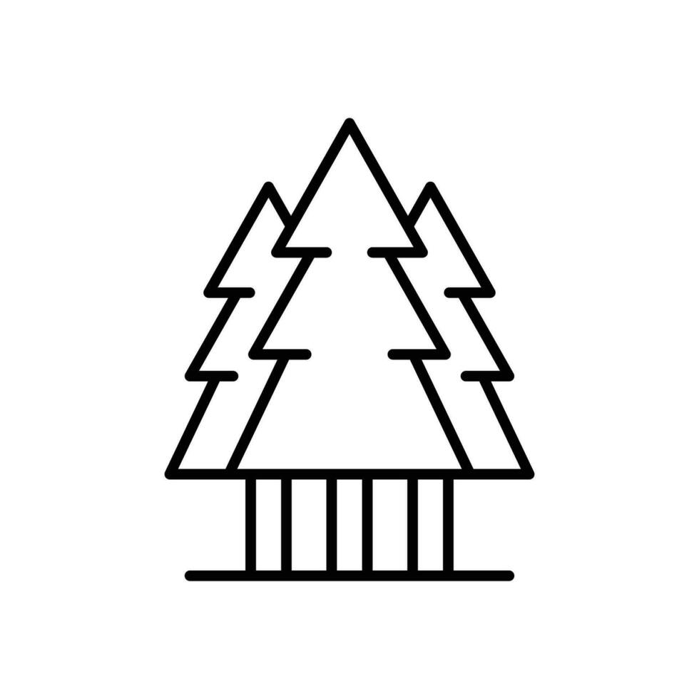 Pine tree icon. Simple outline style. Three trees, fir, evergreen, forest concept. Thin line symbol. Vector illustration isolated.