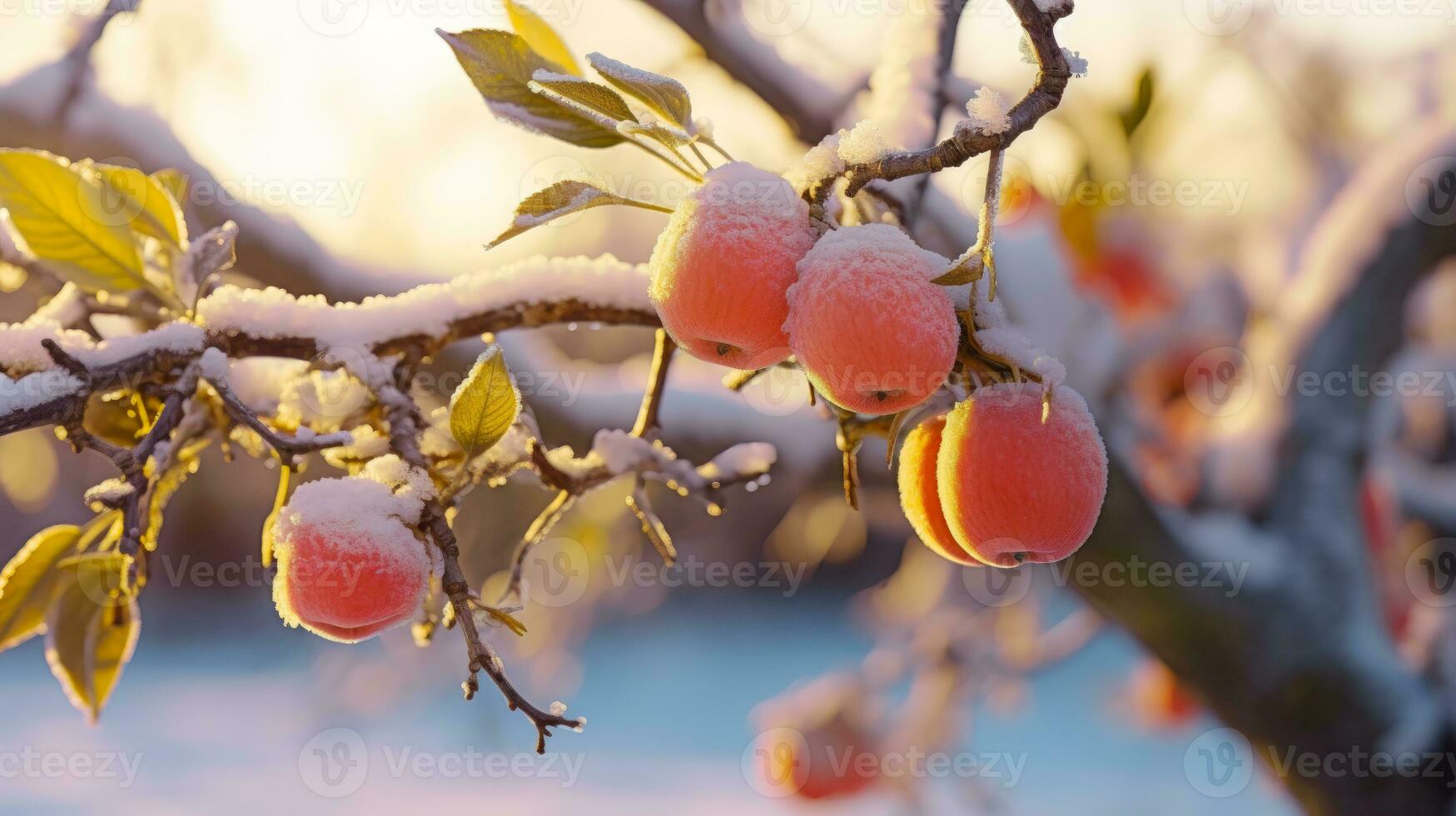 A Seasonal and Inspirational Scenery of Snowfall and Foliage AI Generated photo