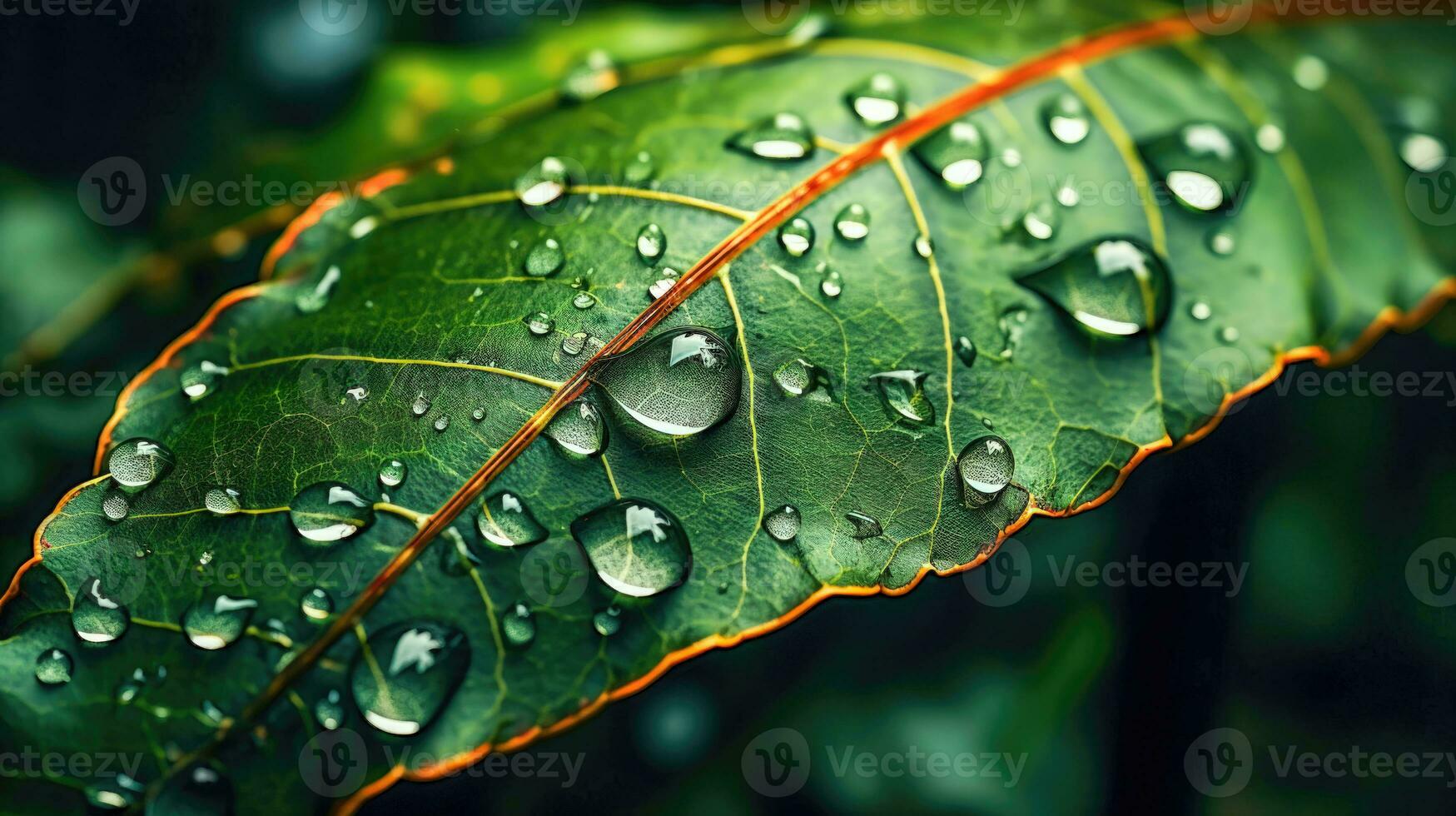 Fresh Green Leaf with Dew Drops after Rain Ai Generated photo