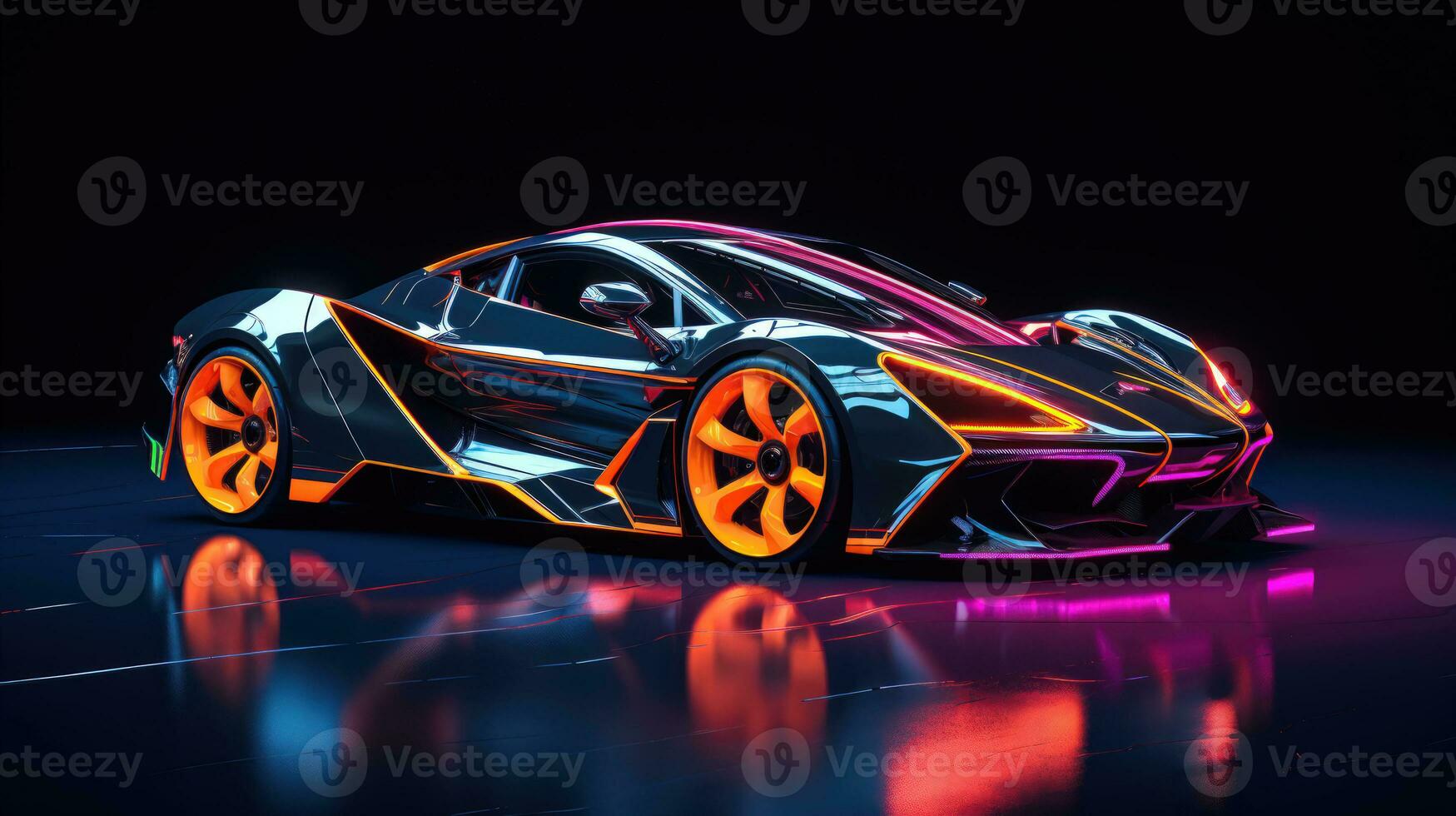 A Futuristic Design of a Sleek and Angular Car with Neon Accents AI Generated photo