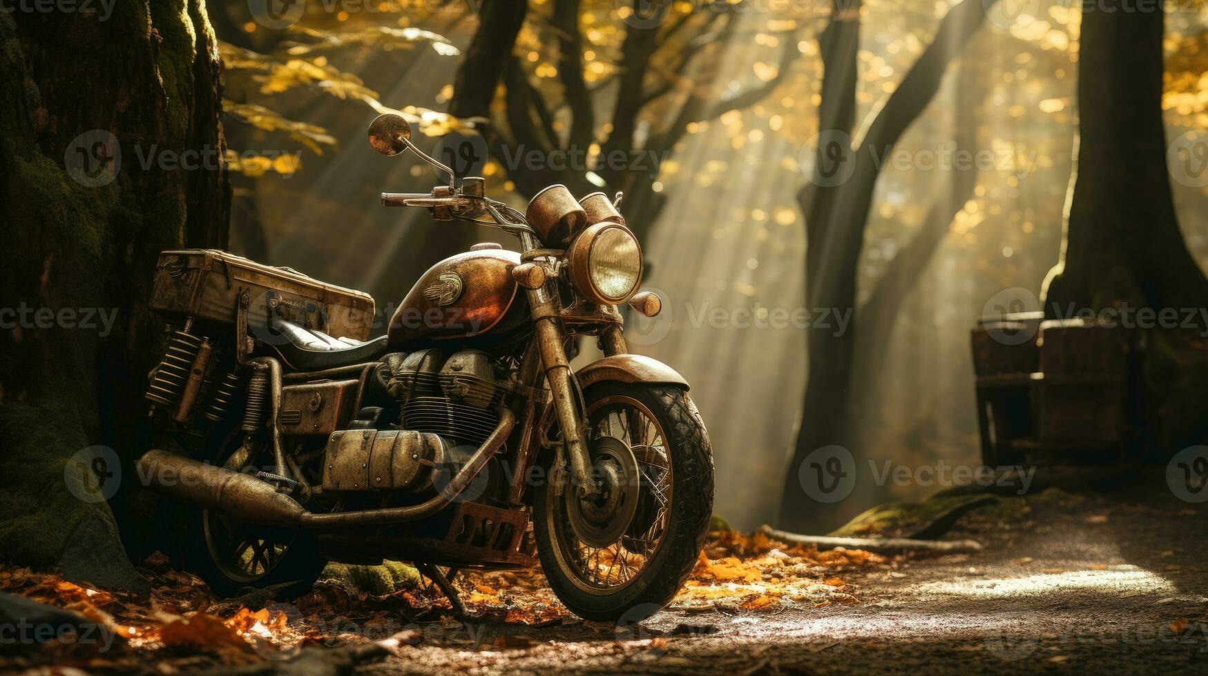 Motorbike in the Shade A Tranquil Scene of Natures Embrace AI Generated photo