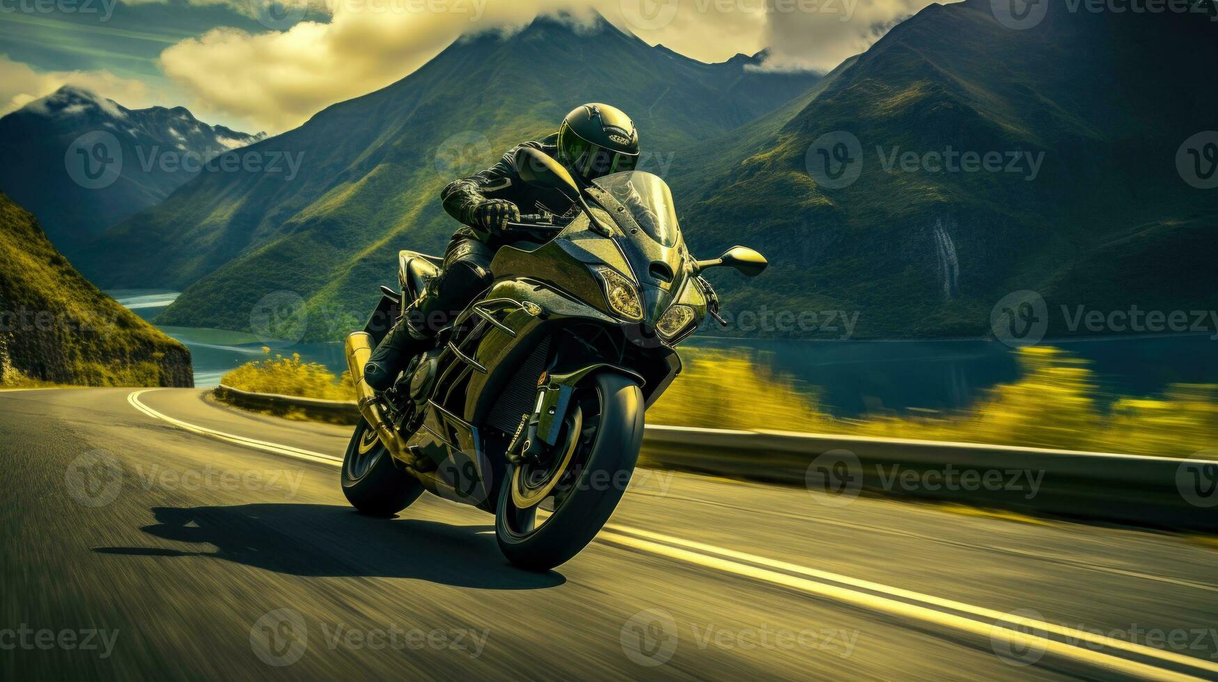 Exhilarating Ride of Motorbike on Winding Road Speed and Adventure Concept AI Generated photo