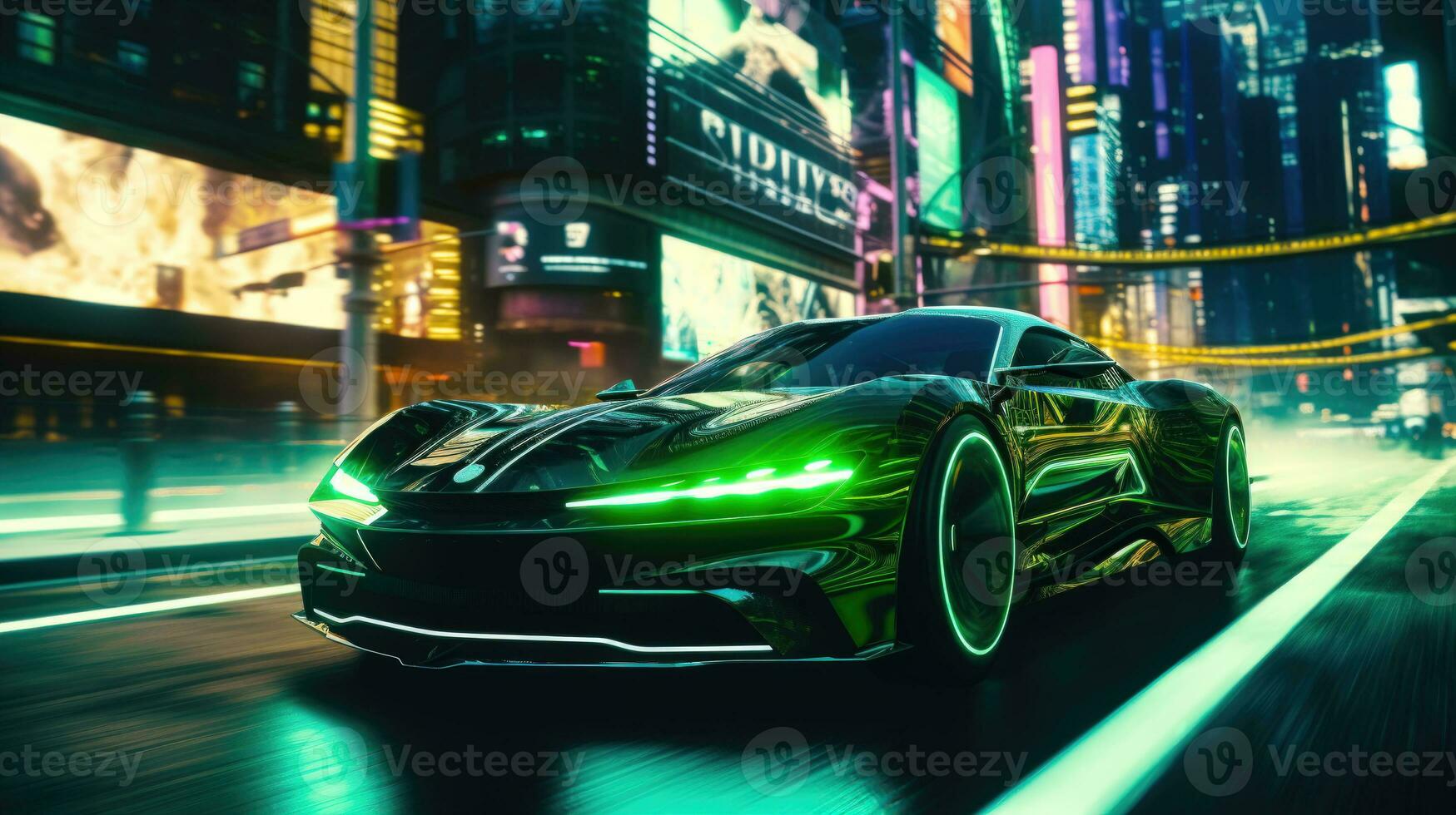 High Speed and Precise Navigation of a Futuristic Self Driving Car in Busy City Streets  AI Generated photo