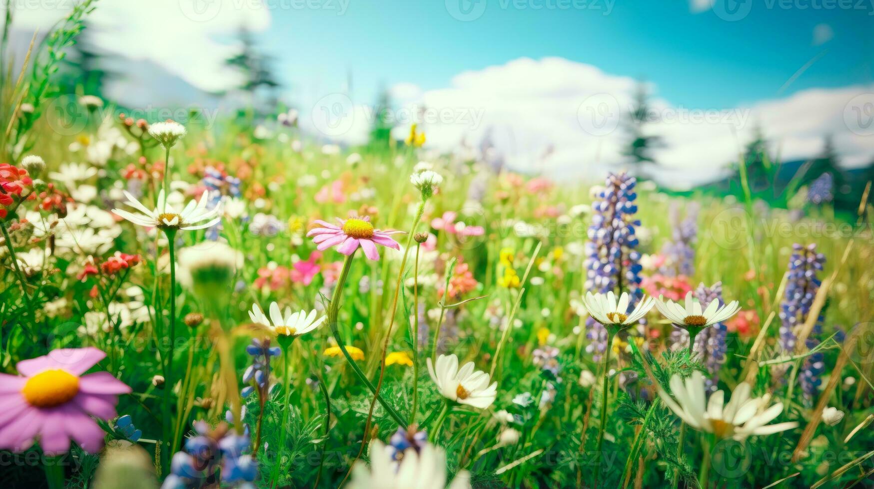 Delicate Colors A Floral Beauty of Blossoming Wildflowers AI Generated photo