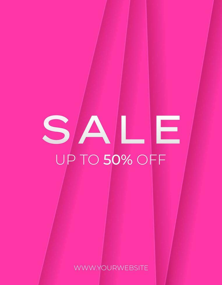 Simple sale banner or shopping poster with pink stripes. Vertical template for web, social media. Special Offer, campaign or promotion, Black Friday sale, Beauty or seasonal sale, End of season. vector