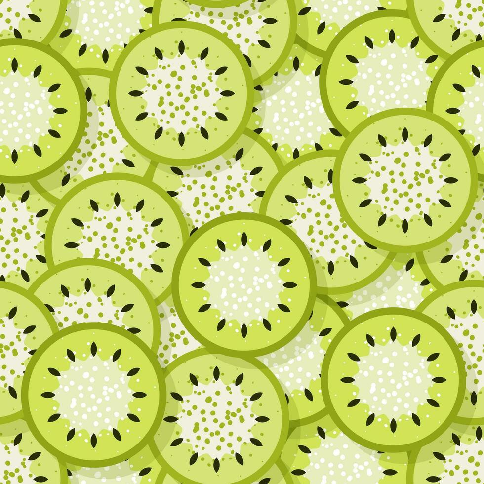 Seamless pattern with slices of kiwi. Tropical print with fruits. Colorful pattern. Vector repeat background for colorful summer fabric.