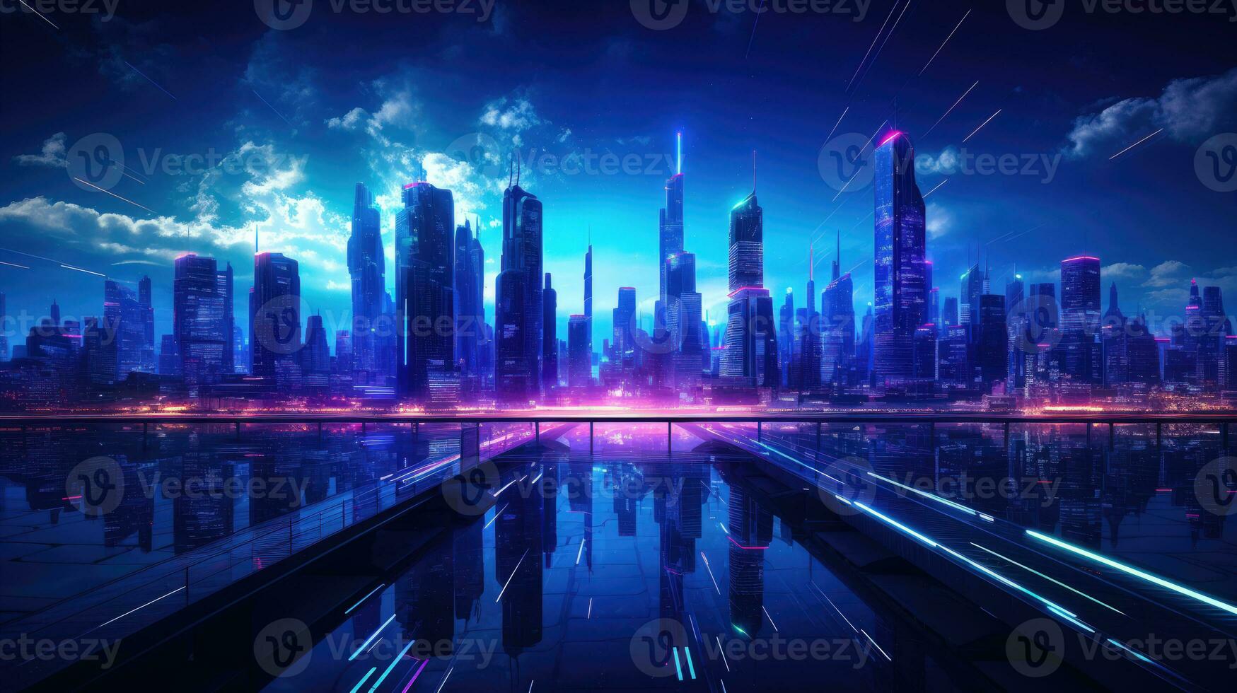 Cityscape Skyline A City at Dusk with Neon Urban Scene AI Generated photo