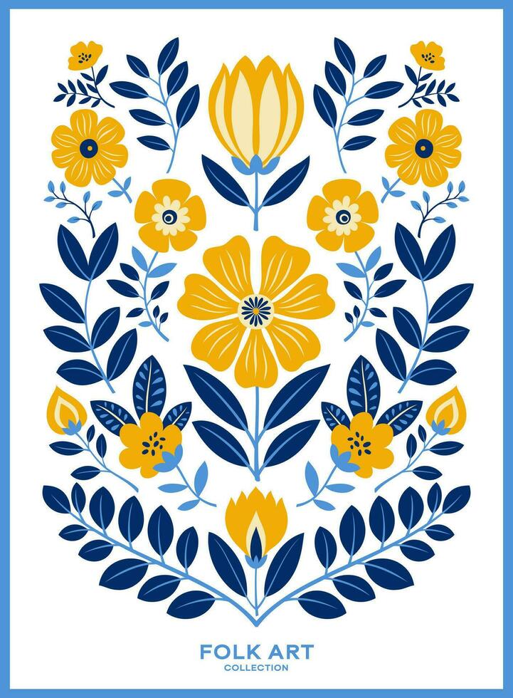 Folk Flowers Decorative Composition. Decorative backdrop for fabric, textiles, wrapping paper, cards, invitations, wallpaper, and web design. vector