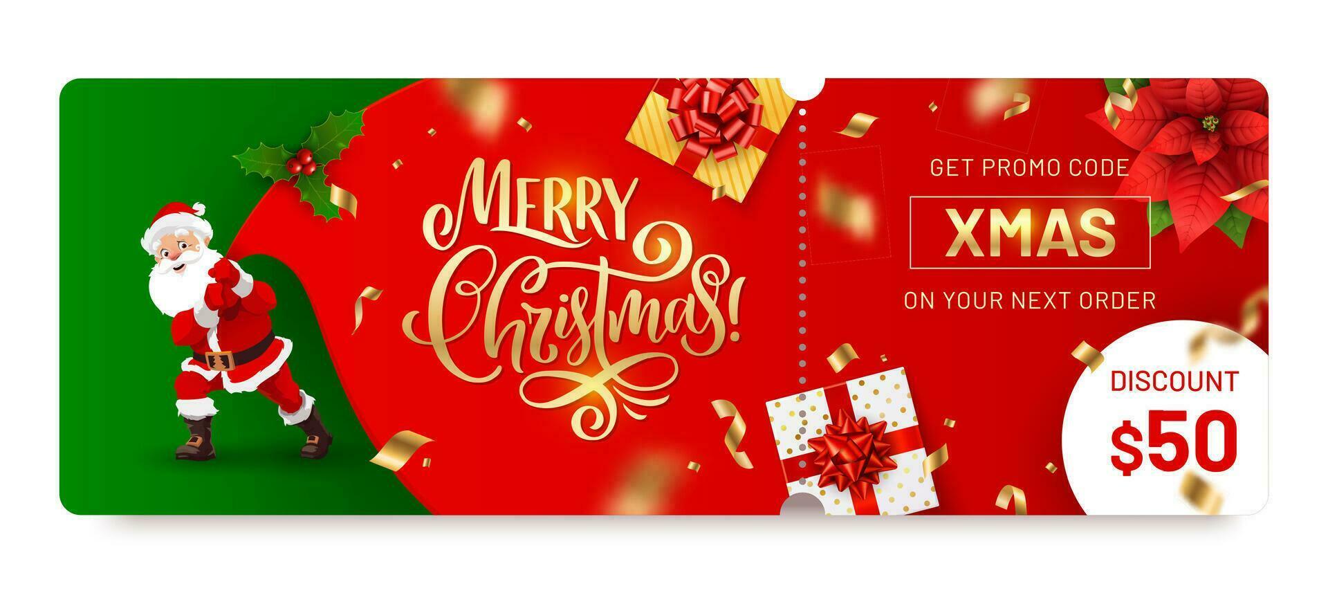 Christmas voucher with coupon, vector Xmas ticket 31742399 Vector Art