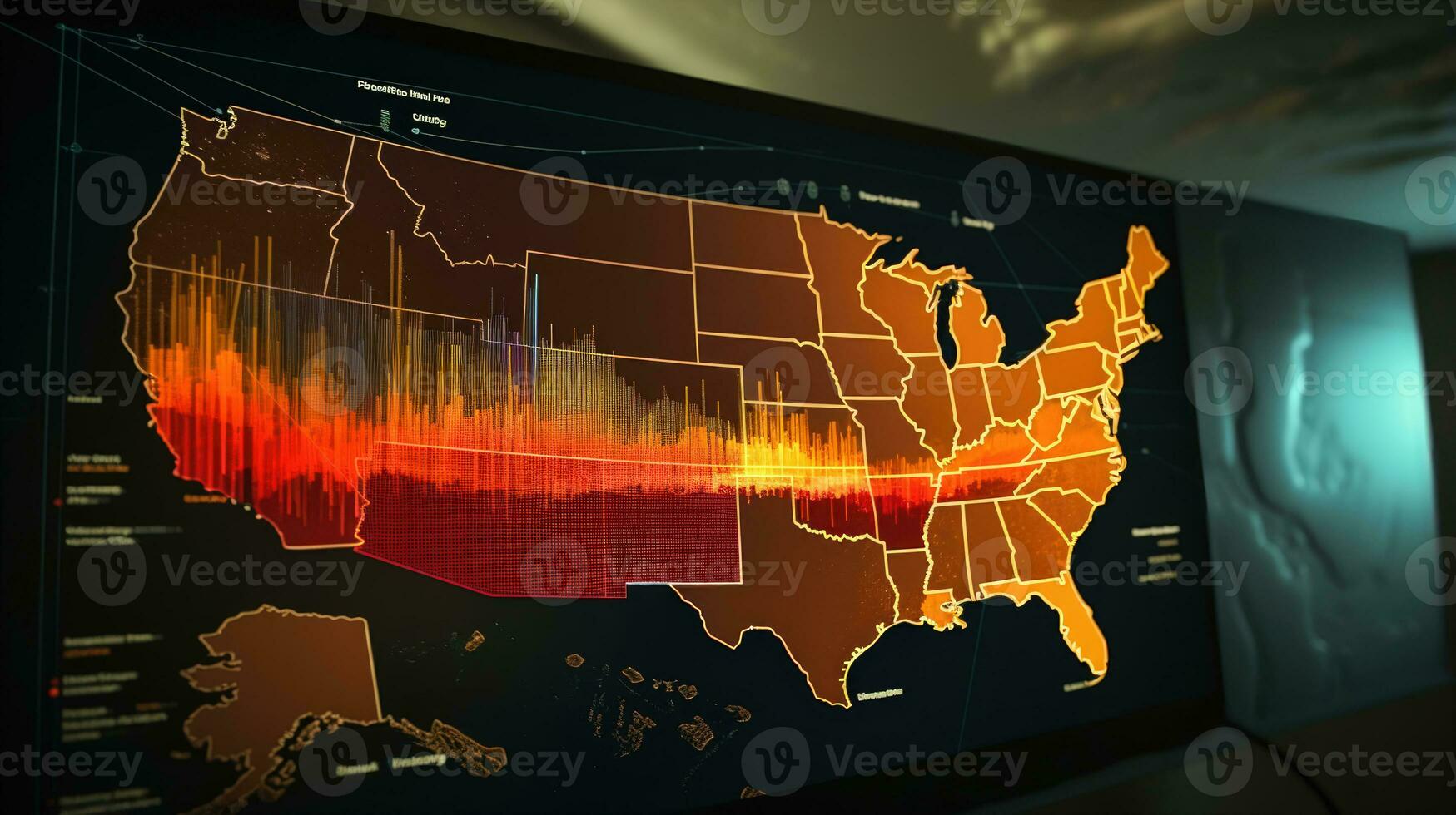 nosotros mapa con geoespacial datos y satélite conexiones ai generado foto