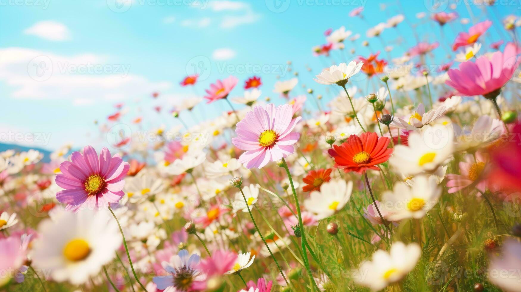 Meadow Landscape A Coexisting Flowers and Wildflower Harmony Scene AI Generated photo