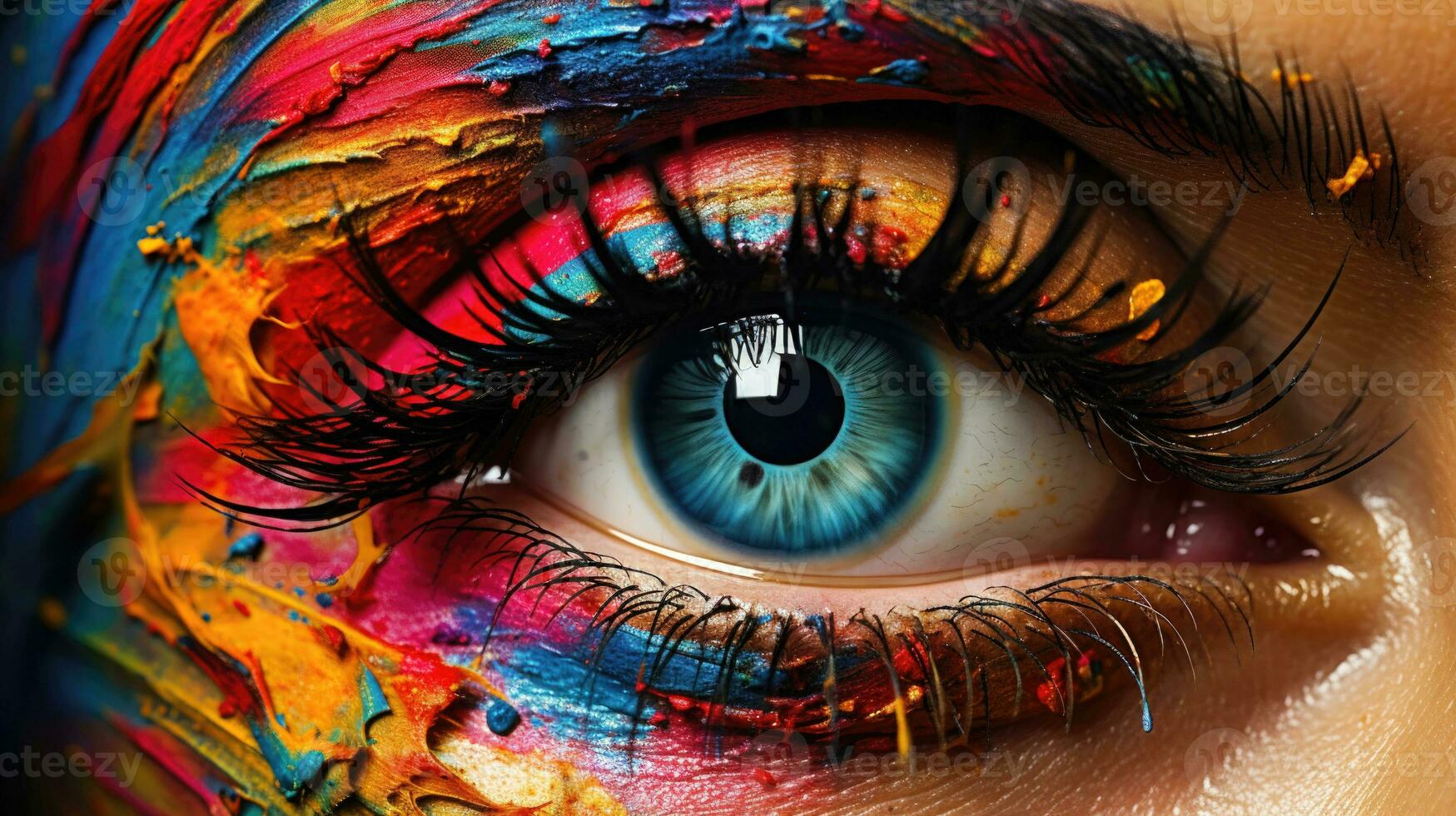 A Vibrant and Modern Artwork of an Eye with Paint Ai Generated photo