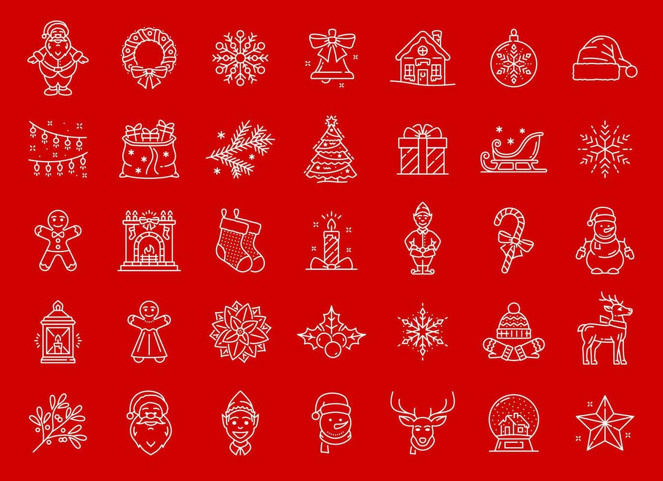 Christmas, New Year winter holiday line icons set vector