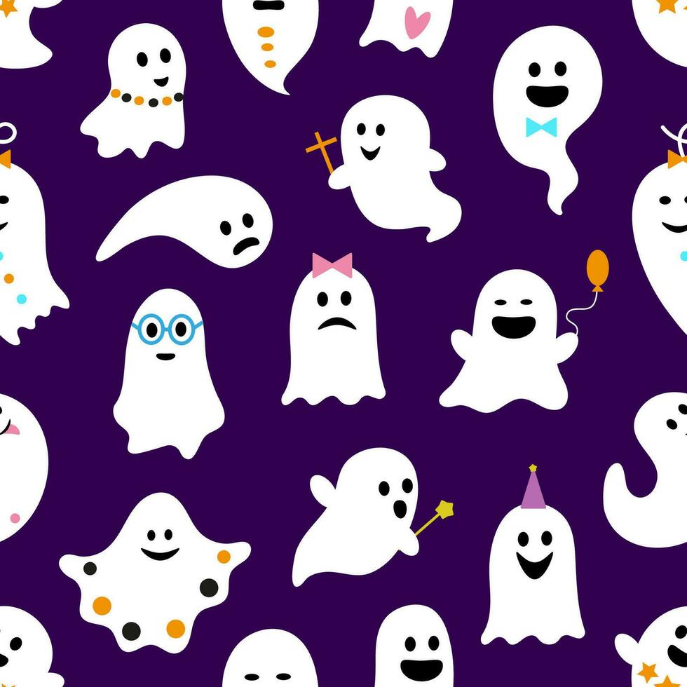 Halloween cute kawaii ghosts characters pattern vector