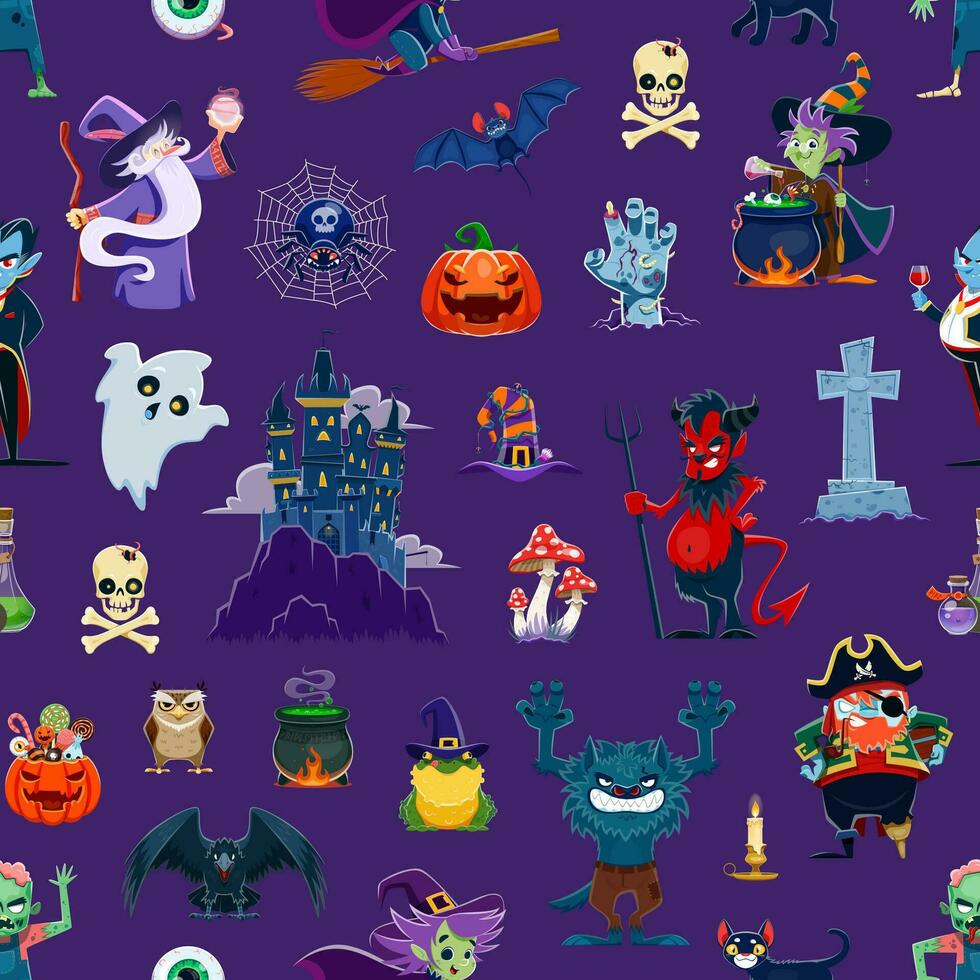 Halloween holiday characters seamless pattern vector