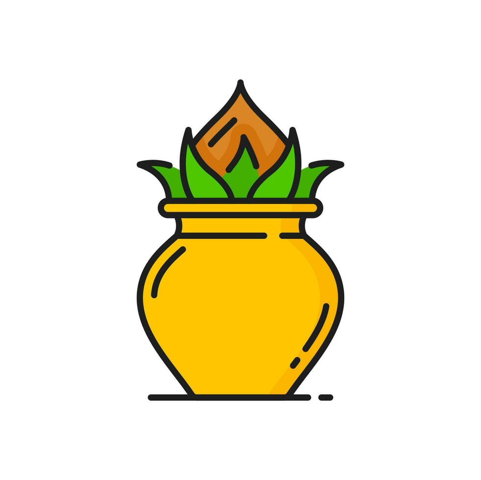 Kalash pot and mango leaf Jaggery, bannana lamp vector