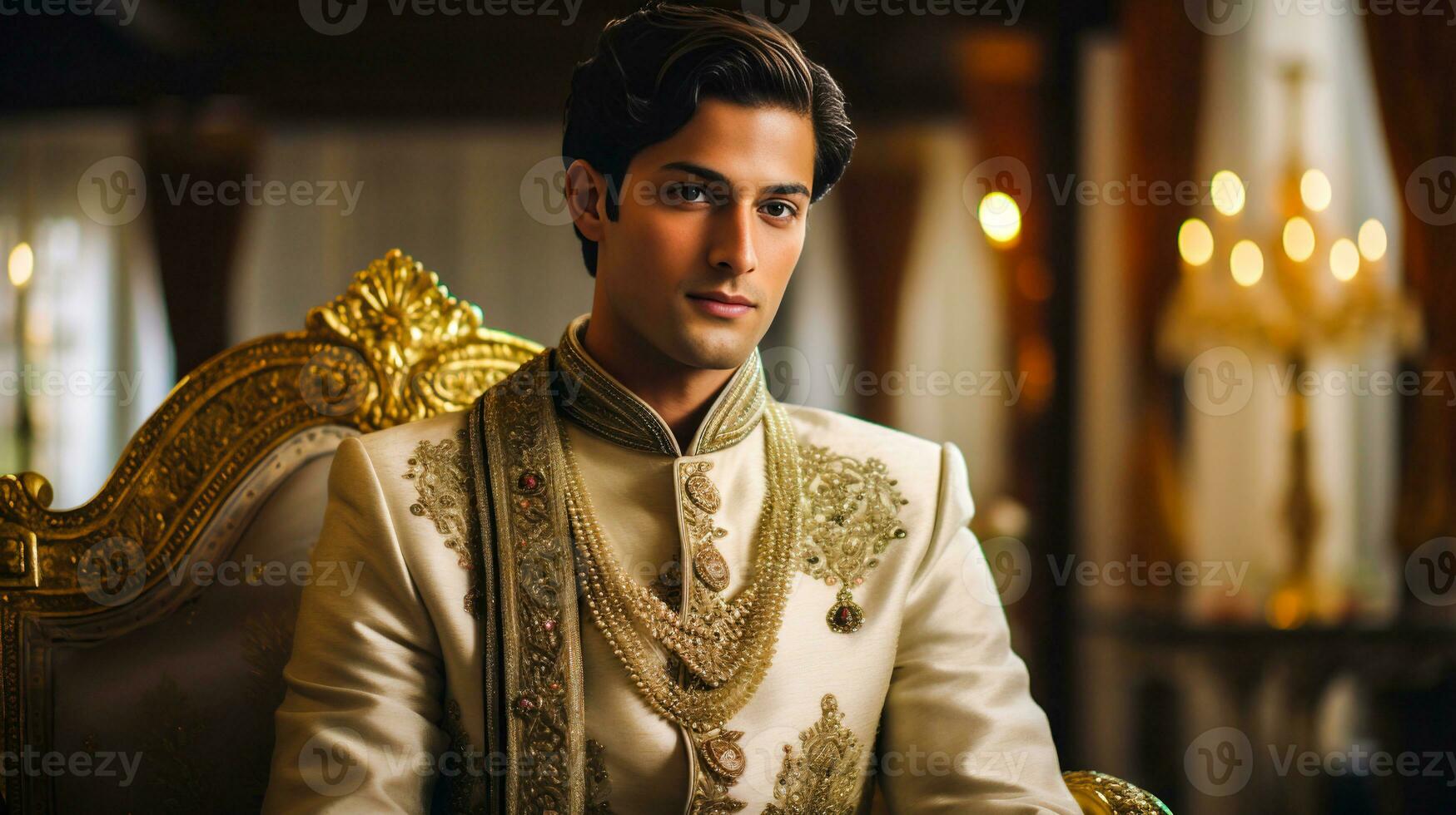 A Grooms Sherwani A Showcase of Fine Craftsmanship and Regal Allure AI Generated photo