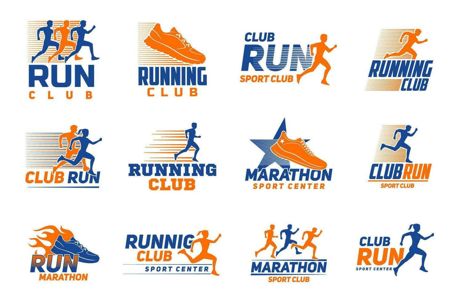 Marathon run sport icon with athletes, runners vector